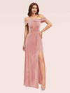 Elegant Stretch Velvet Off Shoulder Side Slit Long Bridesmaid Dresses Online