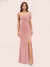 Sexy Velvet Off Shoulder Side Slit Mermaid Long Bridesmaid Dresses Online For Sale
