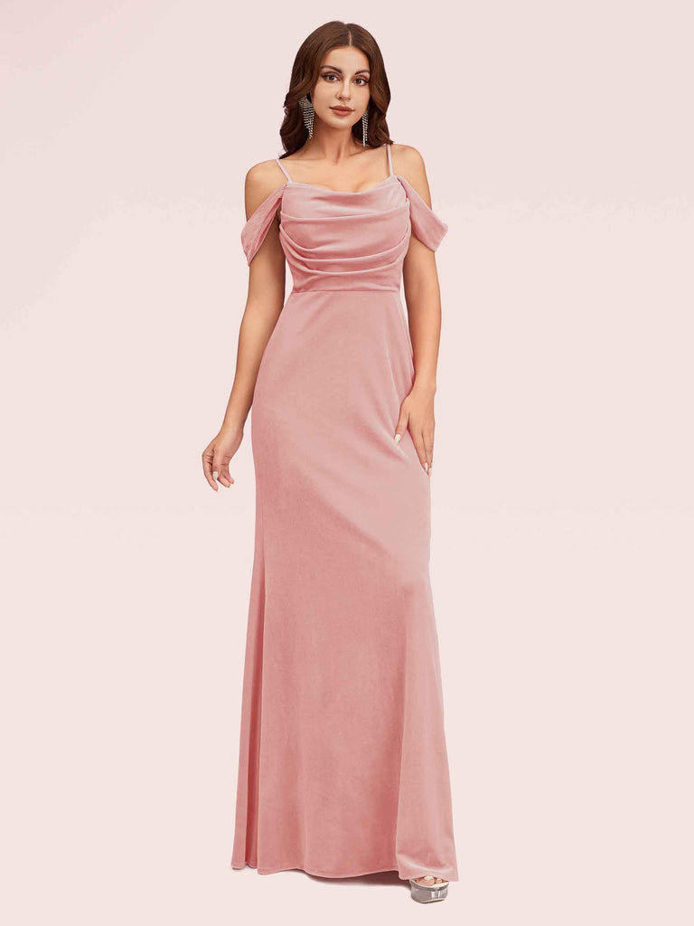 Elegant Cold Shoulder Long Mermaid Velvet Graduation Prom Dresses Online- Cetims Dusty-Rose Elegant Cold Shoulder Long Mermaid Velvet Graduation Prom Dresses Online- Cetims Dusty-Rose