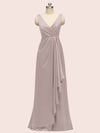 Elegant V-neck Floor Length Long Soft Satin Bridesmaid Dresses With Slit