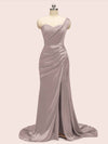 Sexy One Shoulder Long Soft Satin Mermaid Bridesmaid Dresses With Slit