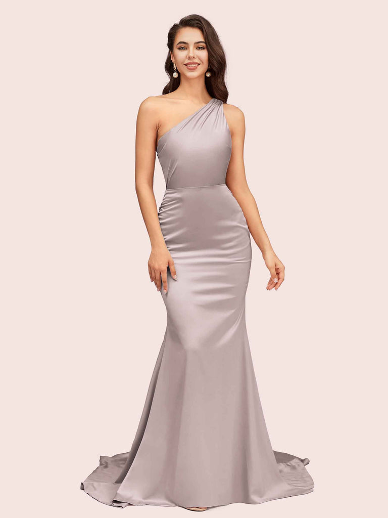 Elegant Single Shoulder Mermaid Satin Bridesmaid Dresses