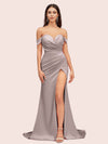 Sexy Side Slit Off Shoulder Long Soft Satin Mermaid Bridesmaid Dresses For Sale