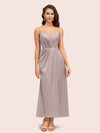 Elegant Spaghetti Straps A-Line Ankle Length Short Satin Bridesmaid Dresses Online