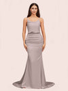 Sexy Backless Mermaid Spaghetti Straps Long Soft Satin Bridesmaid Dresses Online