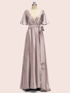 Elegant Bat Sleeves A-Line Long Soft Satin Party Prom Dresses Online