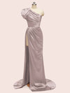Sexy One Shoulder Side Slit Long Soft Satin Graduation Evening Prom Dresses