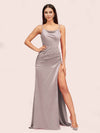 Sexy Spaghetti Straps Mermaid Long Soft Satin Bridesmaid Dresses With Slit