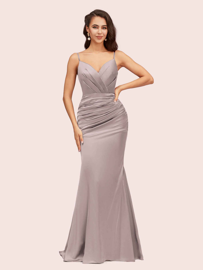 Sexy Backless Mermaid Spaghetti Straps Long Silky Satin Prom Dresses Online