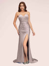Sexy Mermaid Sweetheart Long Soft Satin Formal Prom Dresses With Slit