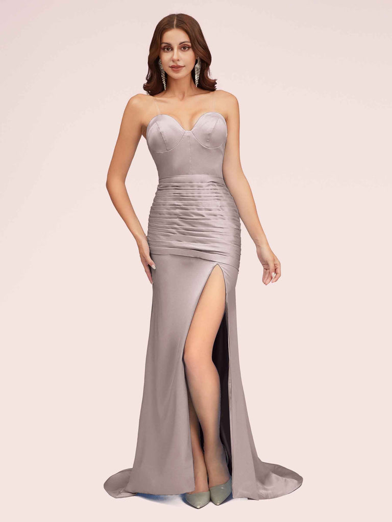 Sexy Mermaid Sweetheart Long Soft Satin Formal Prom Dresses With Slit Sexy Mermaid Sweetheart Long Soft Satin Formal Prom Dresses With Slit