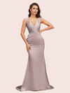 Sexy V-Neck Mermaid Long Soft Satin Bridesmaid Dresses Online