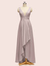 High Low V-Neck A-Line Unique Soft Satin Formal Prom Dresses Online