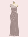 Elegant One Shoulder Long Soft Satin Mermaid Bridesmaid Dresses With Slit