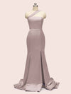 Elegant One Shoulder Side Slit Long Soft Satin Mermaid Bridesmaid Dresses