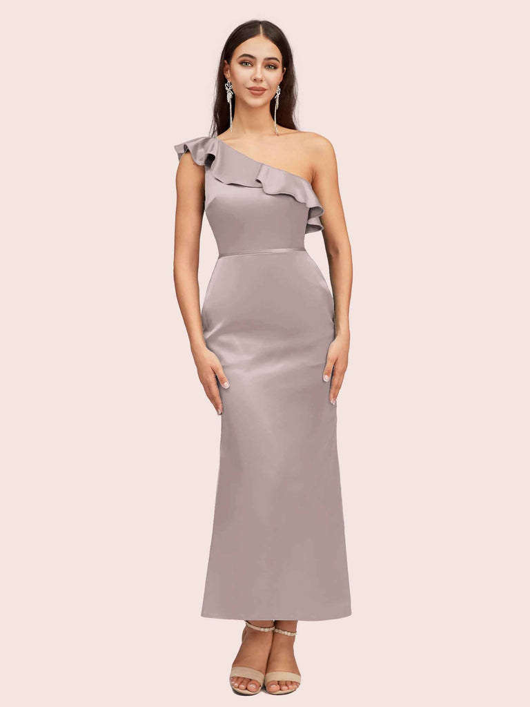 Elegant Mermaid One Shoulder Short Soft Satin Midi Party Prom Dresses Online