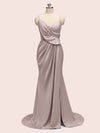 Sexy Spaghetti Straps V-Neck Side Slit Long Satin Mermaid Party Prom Dresses Online