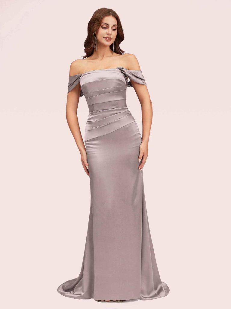 Sexy Mermaid Off Shoulder Long Silky Satin Bridesmaid Dresses Online Sexy Mermaid Off Shoulder Long Silky Satin Bridesmaid Dresses Online