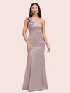 Elegant One Shoulder Mermaid Long Silky Satin Evening Prom Dresses Online