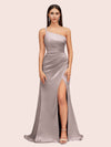 Soft Satin One Shoulder Side Slit Silky Long Mermaid Bridesmaid Dresses Online For Sale