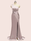 Sexy Side Slit Open Back One Shoulder Long Satin Party Prom Dresses Online