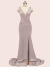 Sexy V-neck Criss Cross Side Slit Long Siky Satin Mermaid Bridesmaid Dresses Online