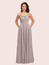 Simple Spaghetti Straps Long Soft Satin Bridesmaid Dresses