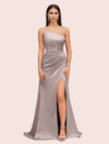 Soft Satin One Shoulder Side Slit Silky Long Mermaid Bridesmaid Dresses Online