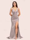 Sexy Mermaid V-neck Side Slit Long Soft Satin Bridesmaid Dresses Online