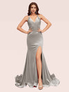 Sexy V-neck Side Slit Stretchy Jersey Long Mermaid Bridesmaid Dresses Online