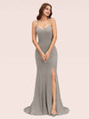 Sexy Halter Criss Cross Back Stretchy Jersey Long Mermaid Bridesmaid Dresses With Slit