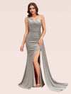 Sexy Side Slit One Shoulder Jersey Long Mermaid Bridesmaid Dresses