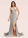 Sexy Backless V-neck Open Back Side Slit Stretchy Jersey Long Mermaid Bridesmaid Dresses