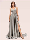 Sexy Side Slit Spaghetti Straps V-neck Jersey Long Bridesmaid Dresses Online