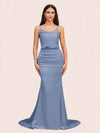 Sexy Backless Mermaid Spaghetti Straps Long Soft Satin Bridesmaid Dresses Online