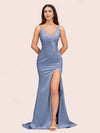 Sexy Mermaid V-neck Side Slit Long Soft Satin Graduation Prom Dresses Online