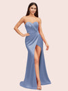 Simple Mermaid Sweetheart Side Slit Soft Satin Party Prom Dresses 2023
