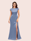 Sexy Open Back Mermaid Short Sleeves Long Silky Satin Formal Prom Dresses Online