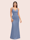 Sexy Spaghetti Straps V-Neck Open Back Soft Satin Mermaid Bridesmaid Dresses
