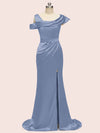 Sexy Side Slit Mermaid Long Soft Satin Women's Evening Prom Dresses With Slit