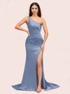 Sexy One Shoulder Mermaid Side Slit Long Soft Satin Bridesmaid Dresses Online
