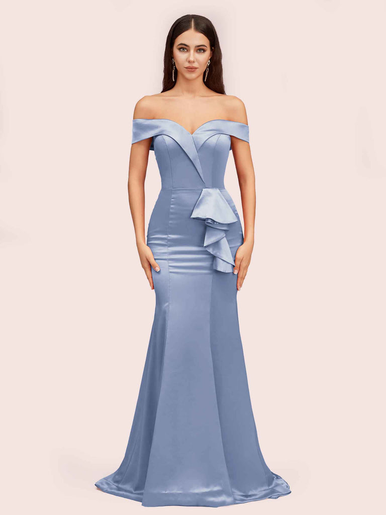 Elegant Soft Satin Mermaid Off Shoulder Unique Long Bridesmaid Dresses Online Elegant Soft Satin Mermaid Off Shoulder Unique Long Bridesmaid Dresses Online
