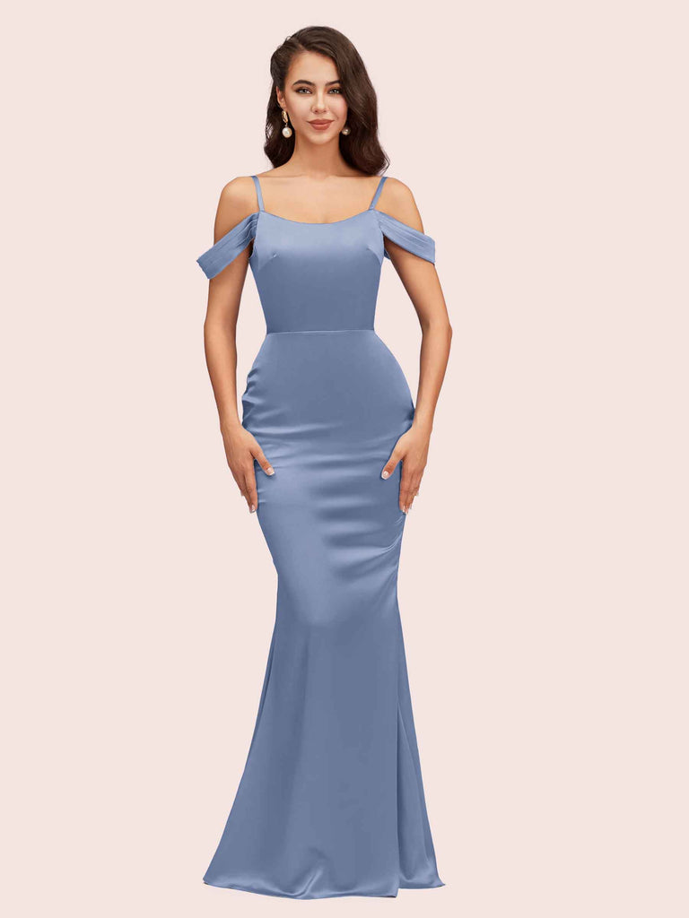 Elegant Cold Shoulder Mermaid Soft Satin Bridesmaid Dresses Online
