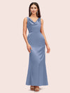 Elegant Cowl Sleeveless Sheath Long Soft Satin Bridesmaid Dresses Online