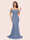 Sexy Mermaid Off Shoulder Long Soft Satin Formal Prom Dresses For Women
