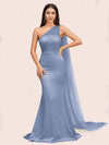 Unique Mermaid One Shoulder Long Soft Satin Formal Prom Dresses Online