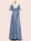 Elegant Bat Sleeves A-Line Long Soft Satin Party Prom Dresses Online