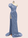 Elegant One Shoulder Side Slit Mermaid Soft Satin Bridesmaid Dresses Online