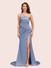 Sexy Mermaid One Shoulder Unique Side Slit Soft Satin Evening Prom Dresses Online