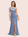 Elegant One Shoulder Mermaid Side Slit Soft Satin Bridesmaid Dresses For Sale